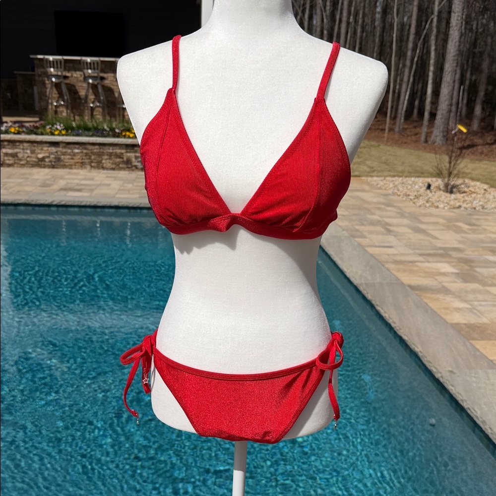 Wild Fable Shiny Red Bikini Set, Size Large (12-14)